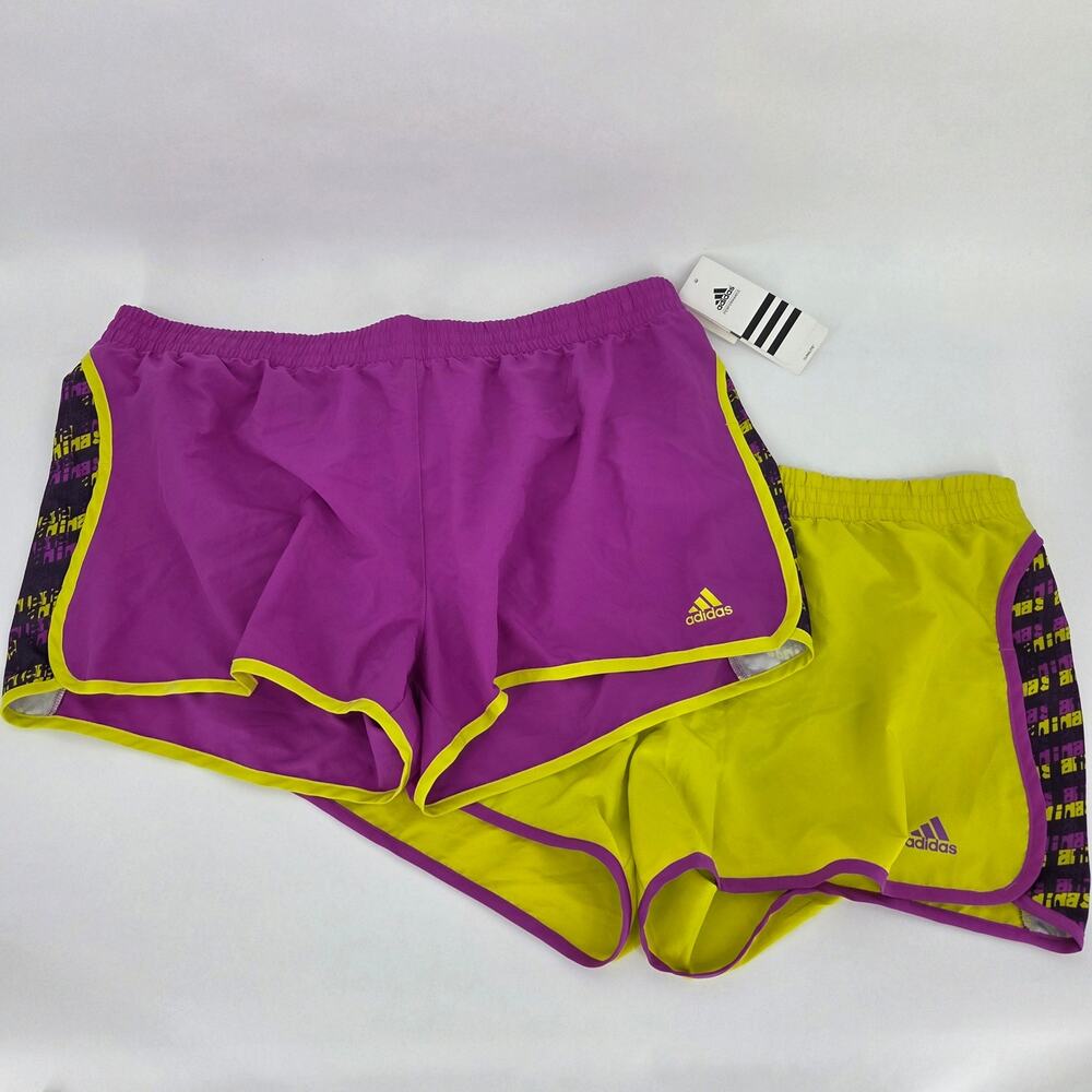 LOT of 2 ADIDAS Scatter Attack Running Shorts Ultra Purple Lab Lime Size XL